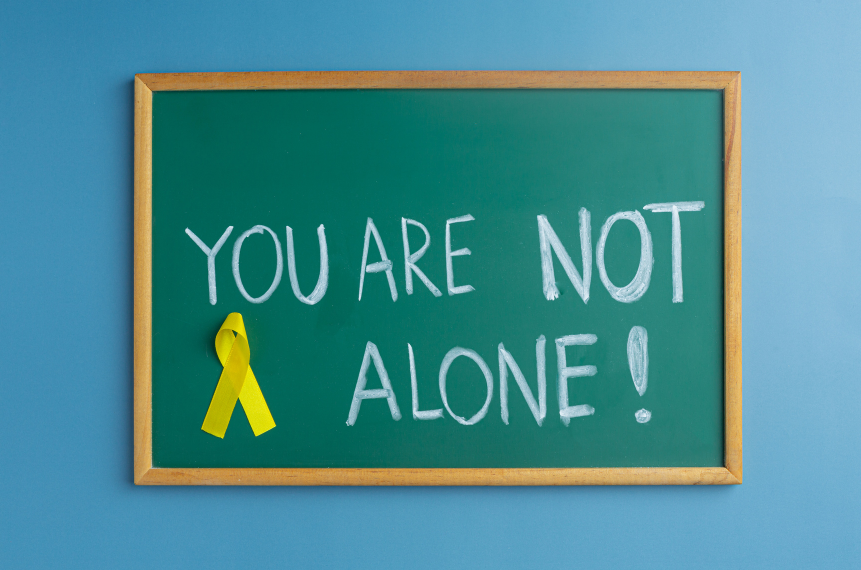 Sign saying you are not alone - suicide prevention